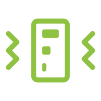 A green minimalist icon of a door with two zigzag lines on either side, centered on a transparent background.