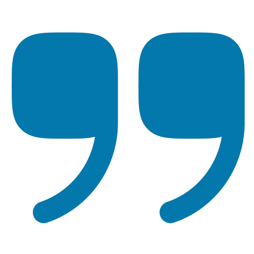 Blue quotation marks on a white background